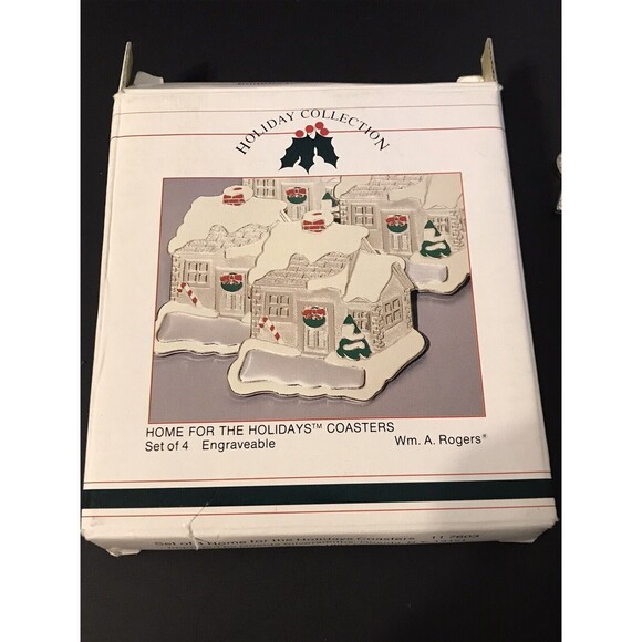Vintage Wm. A Rogers Home for the Holidays Engraveable Drink Coaster Set of 4 - Picture 7 of 8